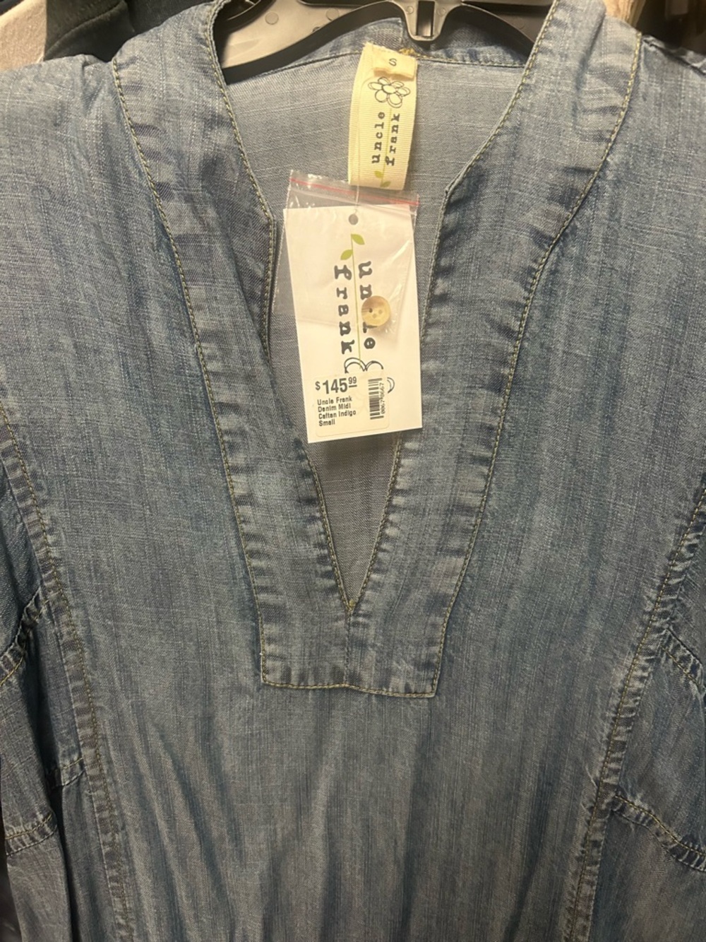 Uncle Frank Blue Denim Midi Dress with Side Slits and pockets! NWT Small - Picture 11 of 14